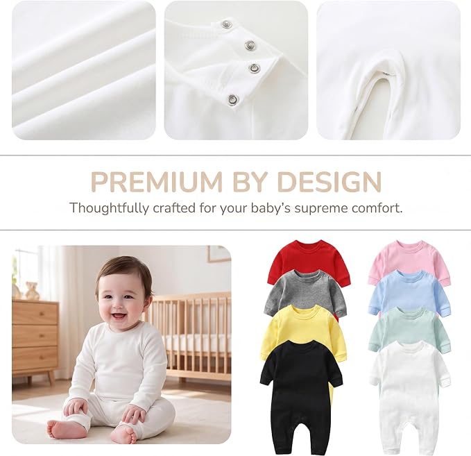 Unisex Baby romper, Long Sleeve 100% Cotton Baby Clothes, Baby Footless Jumpsuit - Image 2