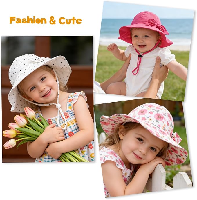 Baby Girl Sun Hat with UPF 50+ Outdoor Adjustable Beach Hat with Wide Brim - Image 7