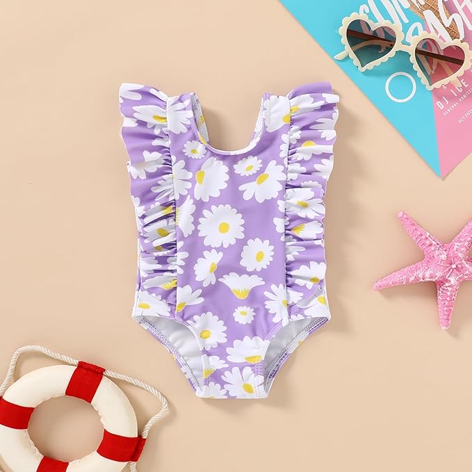Newborn Baby Girl Ruffle Swimsuit Infant Toddler One Piece Floral Bikini Beach Bathing Swimwear Set