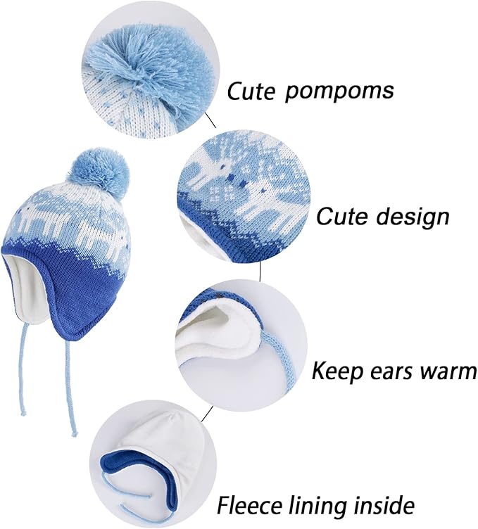 LANGZHEN Toddler Kids Infant Winter Hat,Earflap Knit Warm Cap Fleece Lined Beanie for Baby Boys Girls