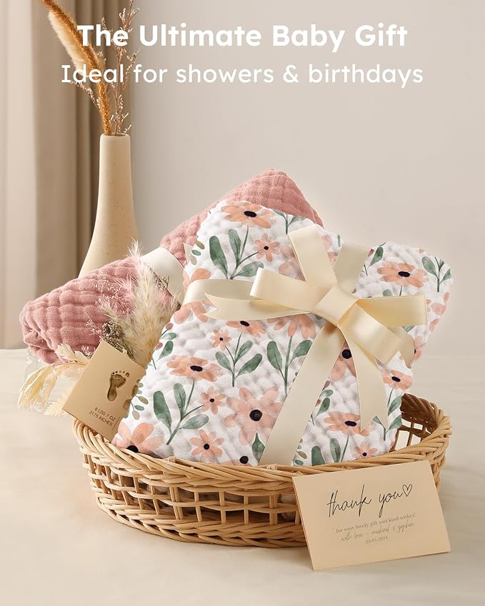 Yoofoss Hooded Baby Bath Towels 2 Pack 100% Muslin Organic Cotton - Image 5