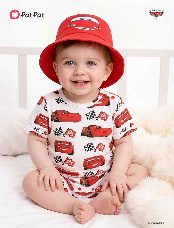 Disney Baby Boy's 2-Piece Romper and Sun Hat Outfit Set Newborn to Infant - Image 2