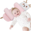 Kariney Baby Pillow, Compariston All-Season Breathable Pillow for Baby Development, Organic Cotton Adjustable Infant Head Cushion (Pink,Deer)