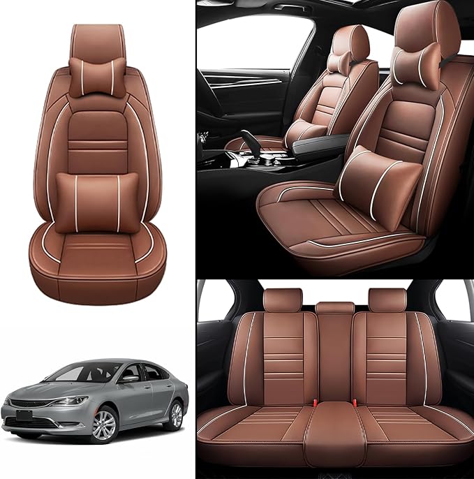 Car Seat Covers for Chrysler Car 200 2011-2017 | 5-Seats Seat Covers, Waterproof Seat Protectors, Automotive Seat Covers (Full Set with Pillow,Coffee)