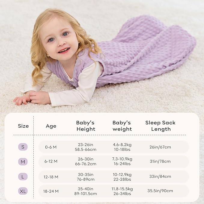 Fleece Baby Sleep Sack 18-24 Months with Plush Dots 1.5 Tog Baby Wearable Blanket with 2-Way Zipper Warm Sleeping Sack for Toddler Infant - XLarge, Taro Purple