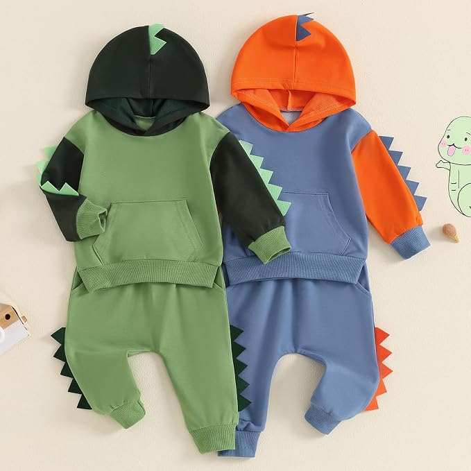 Infant Baby Boy Fall Winter Clothes Outfit Hooded Long Sweatshirt Pant Set - Image 2