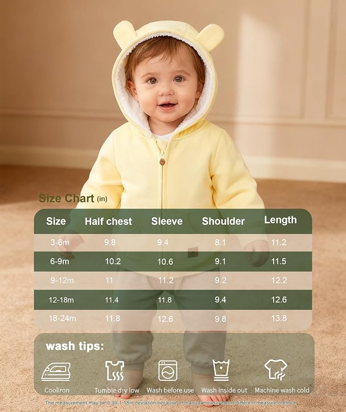 Hikido Baby Girls Boys Warm Adorable Hooded Zip Coat - Image 7