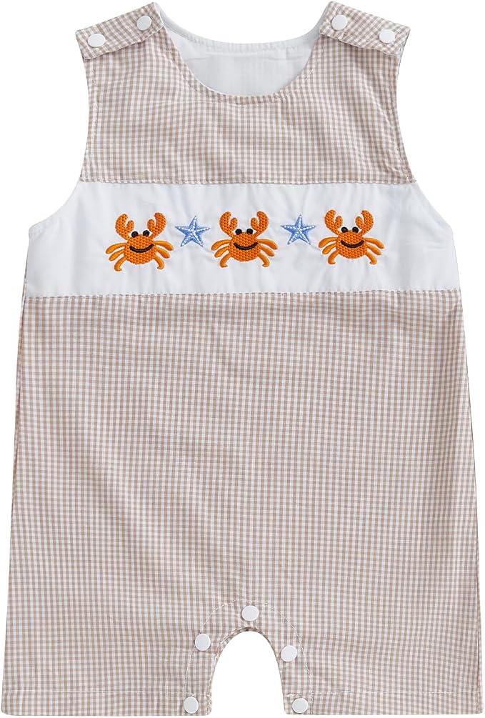 Newborn Baby Boys Sleeveless Seersucker Romper One Piece Straps Overalls by Arvbitana