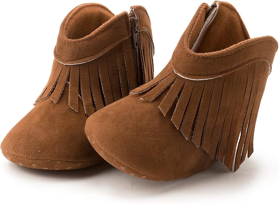 Meckior Baby Girls Cowboy Tassel Boots Side Zipper Moccasins Soft Bottom - Image 5
