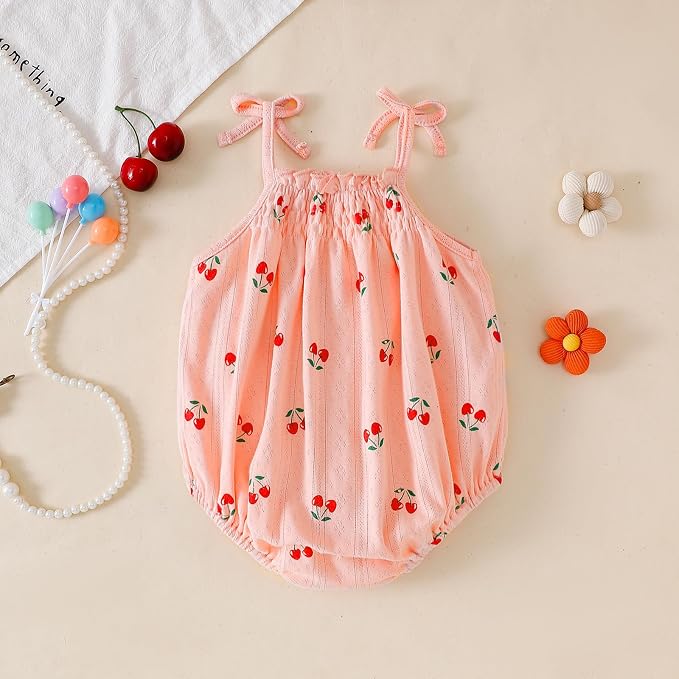 ROMPERINBOX Baby Girl Bodysuit Cotton Spaghetti Strap Sleeveless Onsies Summer - Image 2