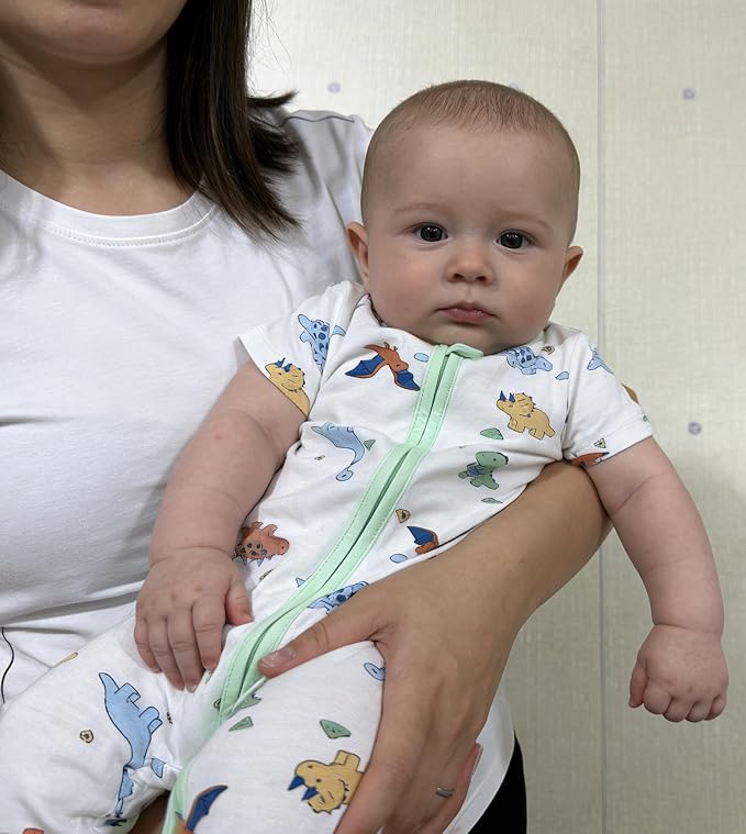 Aablexema Baby Short Sleeve Footless Pjs Zipper Romper 3-Pack | Soft Breathable - Image 2