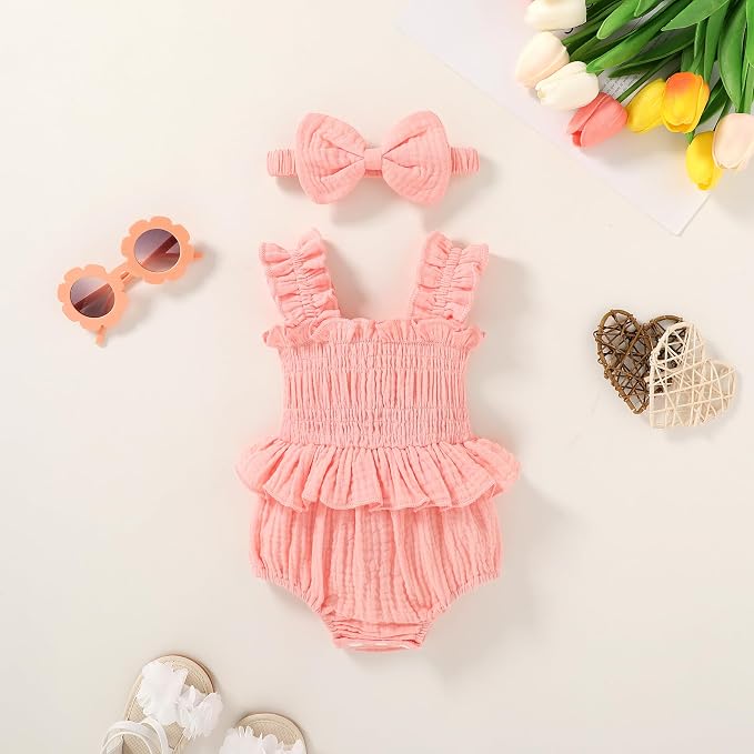 YOUNGER TREE Baby girl Romper Infant Summer Clothes Ruffle Sleeveless One Piece - Image 3