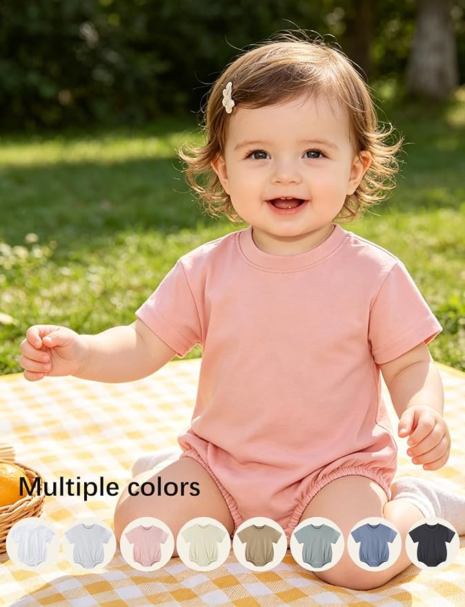 Baby Bubble Onesie Romper 100% Organic Cotton Clothes Short Sleeve Summer Solid - Image 6