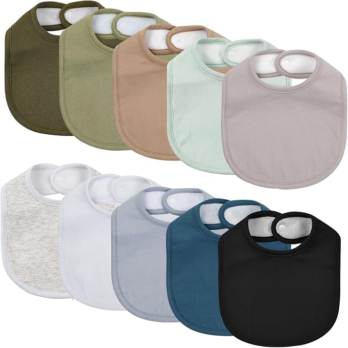10 Pack Cotton Snap Bibs for Baby Boy Girl, Super Soft Drool Bibs for Teething by EgmaoBaby