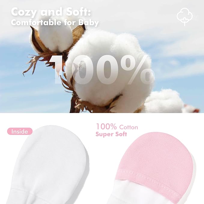 Baby Newborn No Scratch Mittens Stay On, 100% Cotton Adjustable 0-12M | Soft - Image 5