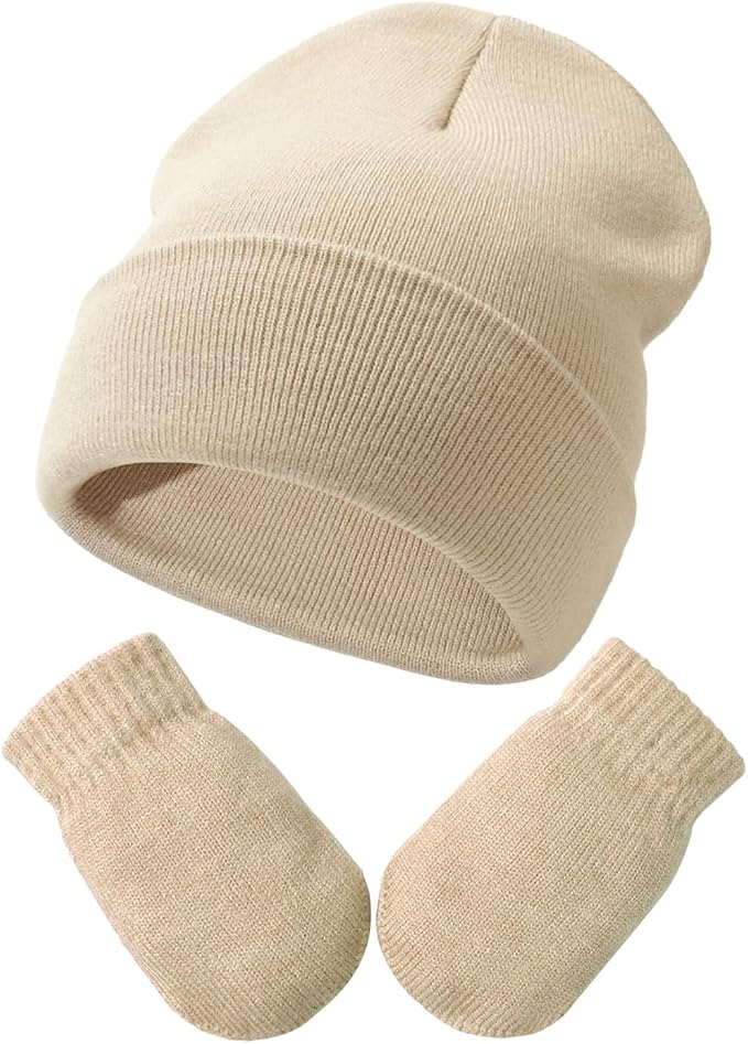 Baby Beanie Hat Gloves Set, Kids Winter Warm Knit Hat - Image 3