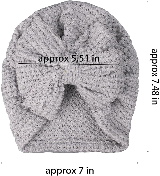 Baby Girls Hair Bow Turban Hat 6PCS Set, Top Bowknot Head Wrap Beanie India Caps - Image 2