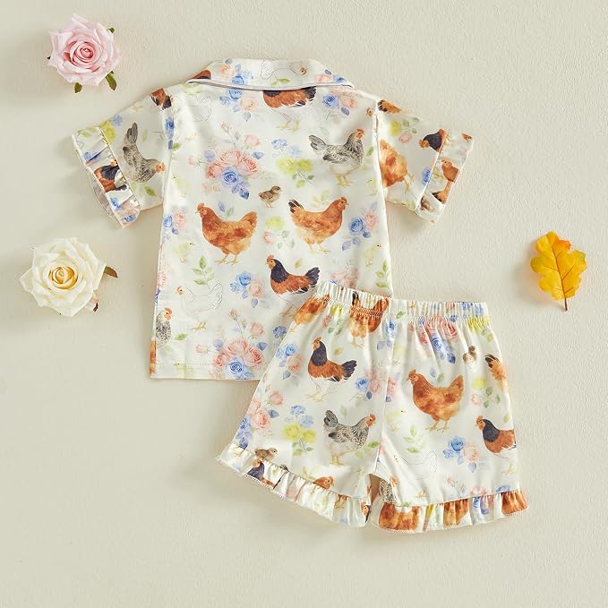 Kuriozud Toddler Baby Girl Pajamas Set Summer Floral Short Sleeve Button Down - Image 6