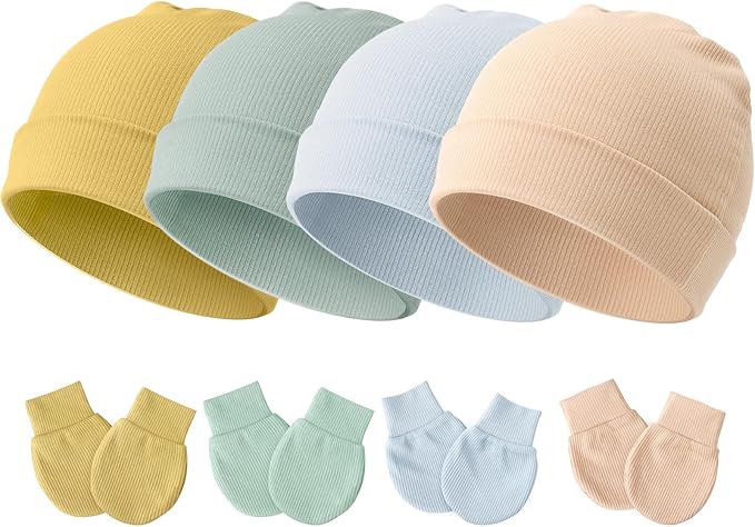 BQUBO Baby Hats and Mittens Infant Cotton Beanie Gloves No Scratch Set Newborn by DRESHOW