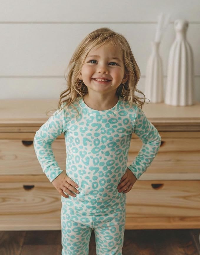 moimoln Cotton Modal Baby Toddler Pajamas Check Solid Leopard 6M-8Y - Image 3