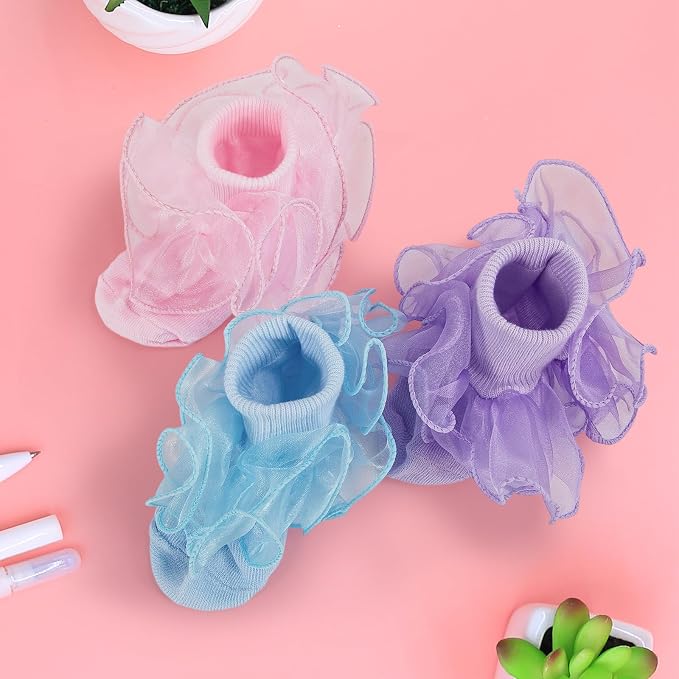 Baby Girl Ruffle Socks Cute Infant Lace Frilly Fancy Dress Socks - Image 8
