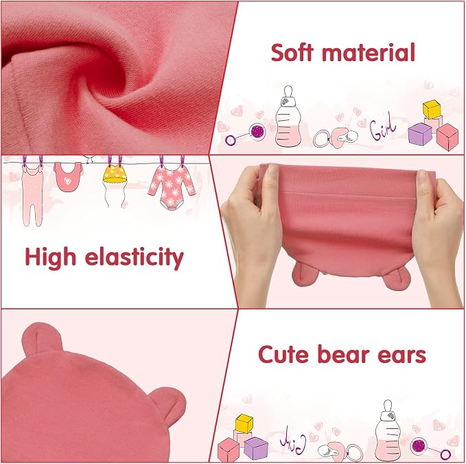Geyoga 9 Pieces Newborn Baby Hat Bear Ears Infant Caps Baby Boy Girl Toddler - Image 6