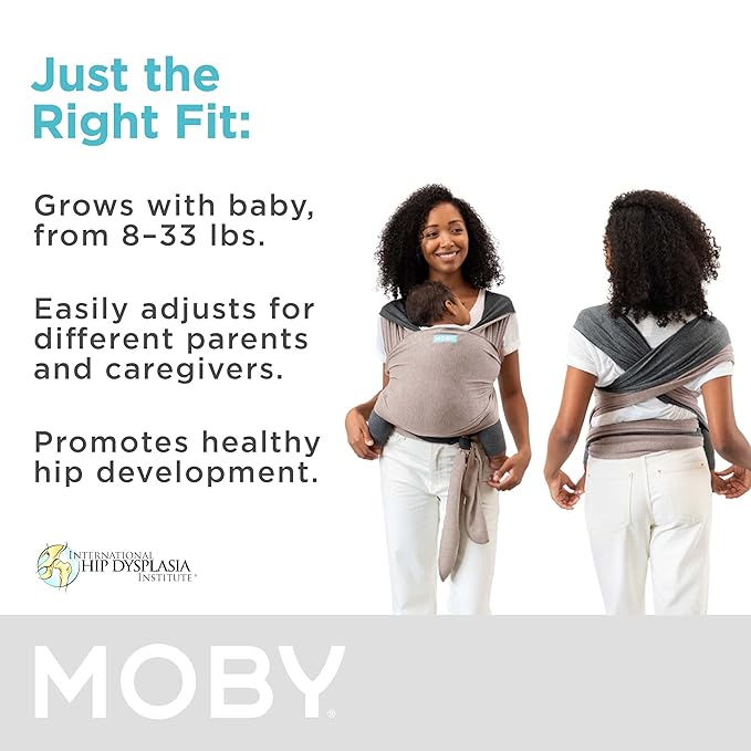 Moby Baby Wrap Carrier Reversible for Newborns to Toddlers (8-33lbs), Infant Sling Carrier, Ultra Lightweight & Hands Free Design, Adjustable for All Body Types (Taupe/Charcoal)