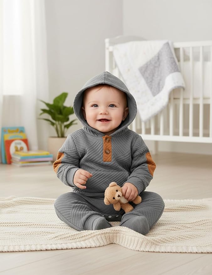 Fommy Baby Boy Clothes Colorblocked Long Sleeve Hoodie + Long Pants 2PCS Fall - Image 2