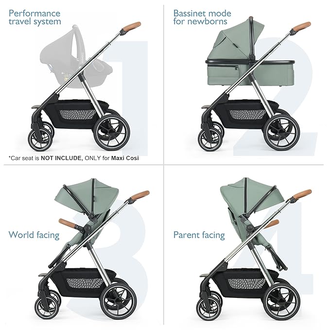 Beberoad Love RX 3-in-1 Baby Stroller with Bassinet, Toddler Strollers, Foldable Newborn Infant Stroller with Organizer, Rain Cover, Sunshade & Mosquito 2 in 1 Cover, Large Storage Basket（Green）