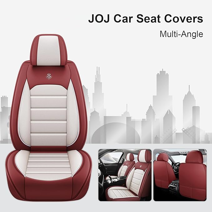 JOJ Car Seat Cover Fit for Toyota Highlander 2001-2025,7 Seat Car Seat Cover,No-Slip Waterproof Breathable Faux Leather Automotive Seat Covers Auto Interior Covers,Full Set,Cream Red