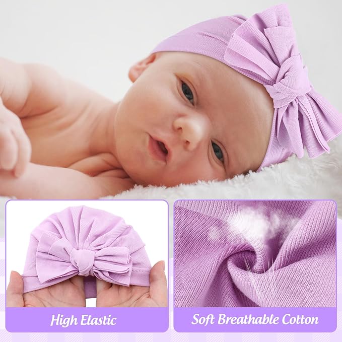 10 Pcs Preemie Hats Cotton Preemie Caps Bows Turban Premature Baby Boys Girls - Image 4