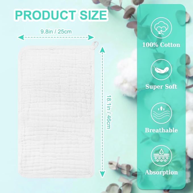 Accmor 6 Pack Muslin Burp Cloths 100% Cotton 20''x10'' Large Extra Soft and - Image 3