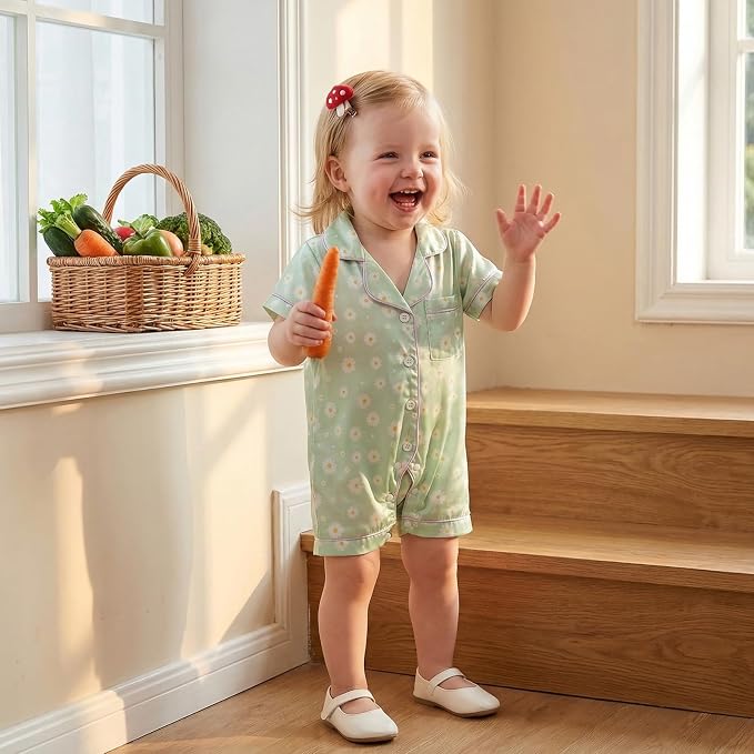 Kuriozud Baby Girl Boy Romper Pajamas Onesie Short Sleeve Button Down Pjs - Image 4