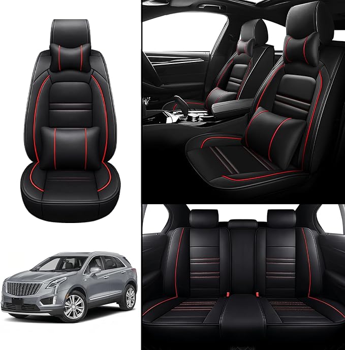 Car Seat Covers for Cadillac xt5 2017-2025 | 5-Seats Seat Covers, Waterproof Seat Protectors, Automotive Seat Covers (Full Set with Pillow,Black&Red Line)