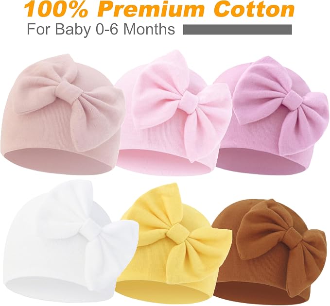 UTTPLL Newborn Beanies Cap No Scratch Mittens Set 0-6 Months Infant Bow Caps - Image 5