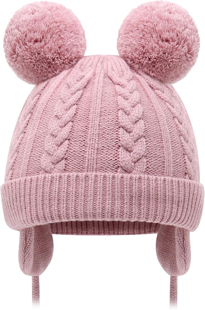 Duoyeree Toddler Winter Hat with Earflap Scarf Hood Thick Warm Kids Skull Cap for Baby Girls Boys