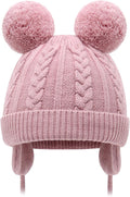 Duoyeree Toddler Winter Hat, Earflap Double Pom Pom Knit Beanie 0-36M by Duoyeree