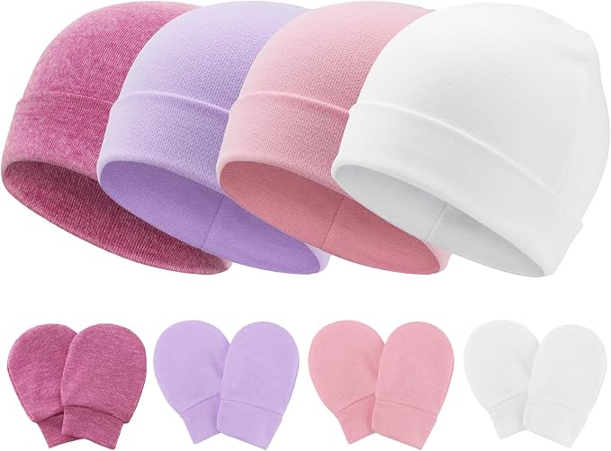 BQUBO Baby Hats and Mittens Infant Cotton Beanie Gloves No Scratch Set Newborn by DRESHOW