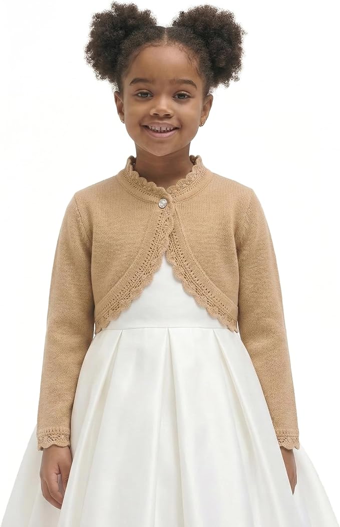 Lilax Little Girls' Knit Long Sleeve Button Closure Bolero Cardigan Shrug - Image 3