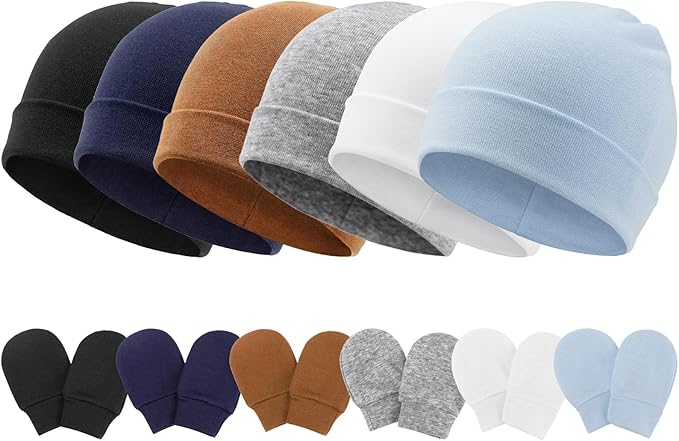 Newborn Baby Hats and Mittens Set Infant Beanie Cap Toddler Gloves Newborn by AQOKKA