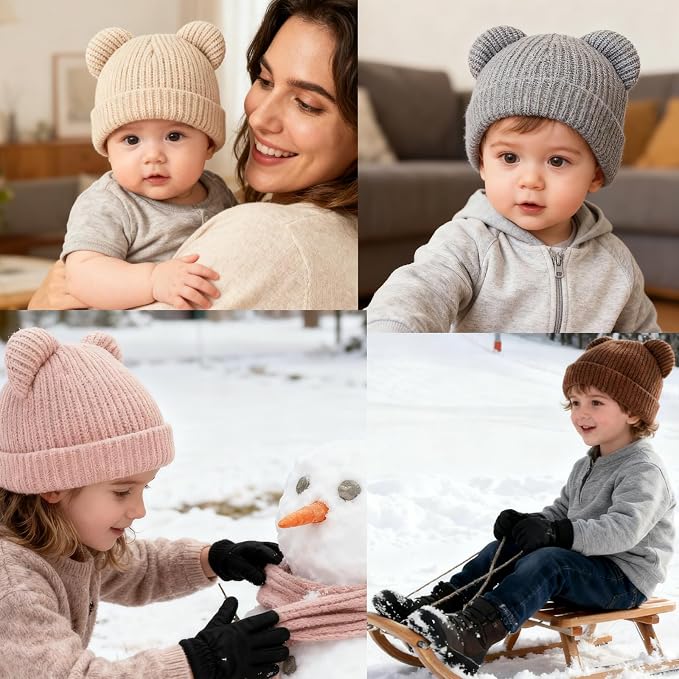 Baby Beanie Cute Toddler Winter Hat 3 Pack Soft Double Layers Knit Warm Cap - Image 6