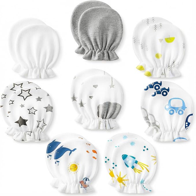 8 Pairs Newborn Baby Mittens No Scratch, Cotton Infant Baby Gloves Newborn by Stadupimry