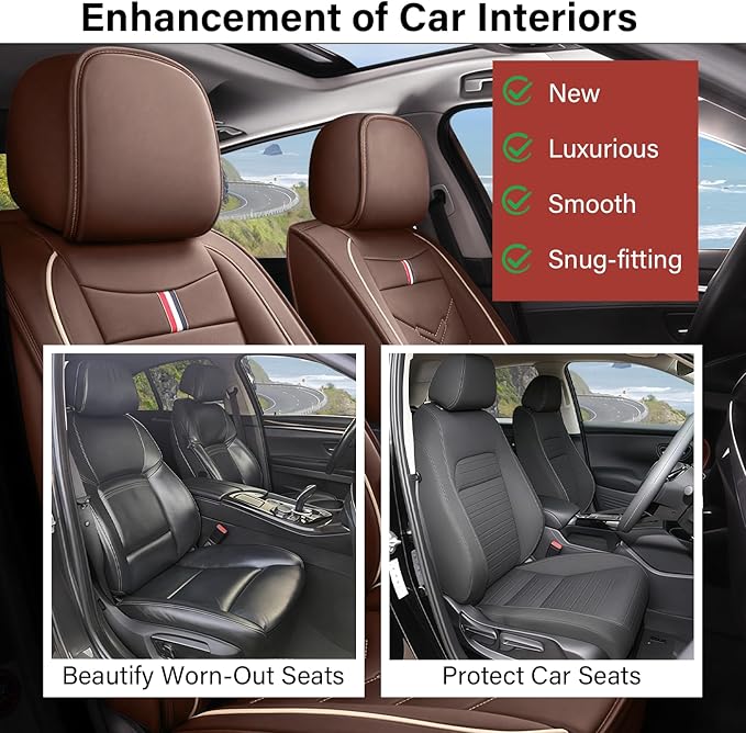 Leather Car Seat Covers Fit for LR Defender 2020-2025, 5 Seater Waterproof and Wear-Resistant Seat Cover Interior Accessories(Full Set,Coffee)