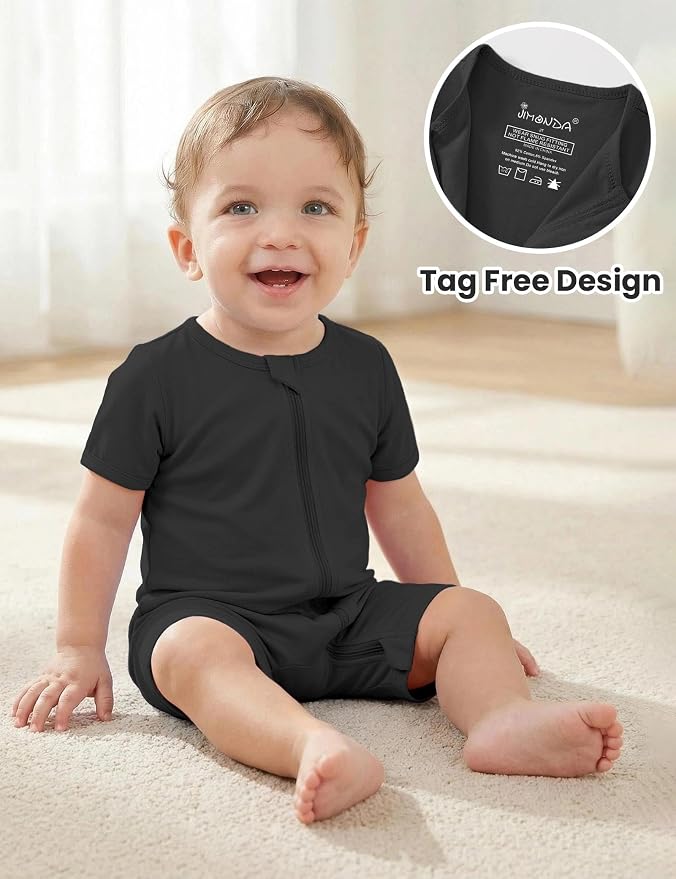 Jimonda Baby Romper Short Sleeve 2-Way Zipper Pajamas Cotton | 2-Pack, One Piece - Image 2