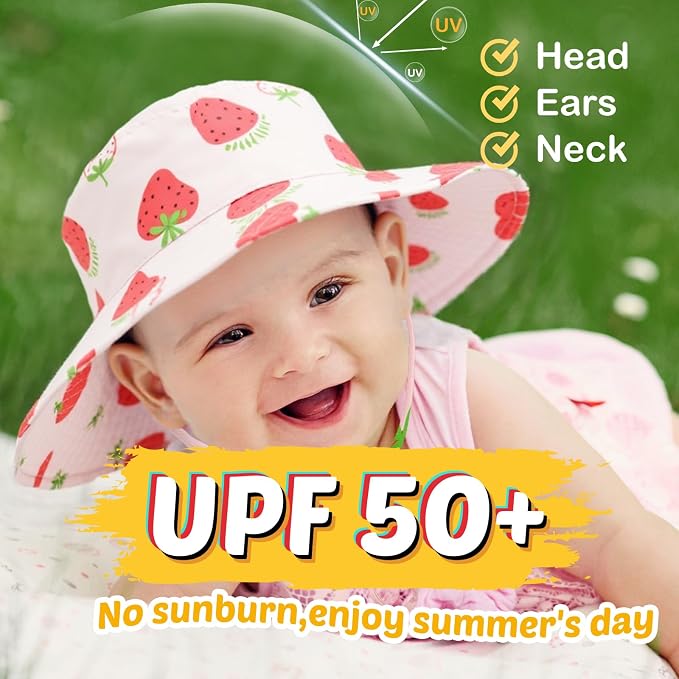 Baby Sun Hat Kids Summer Sun Protection Toddler Bucket Hat Wide Brim Adjustable - Image 3