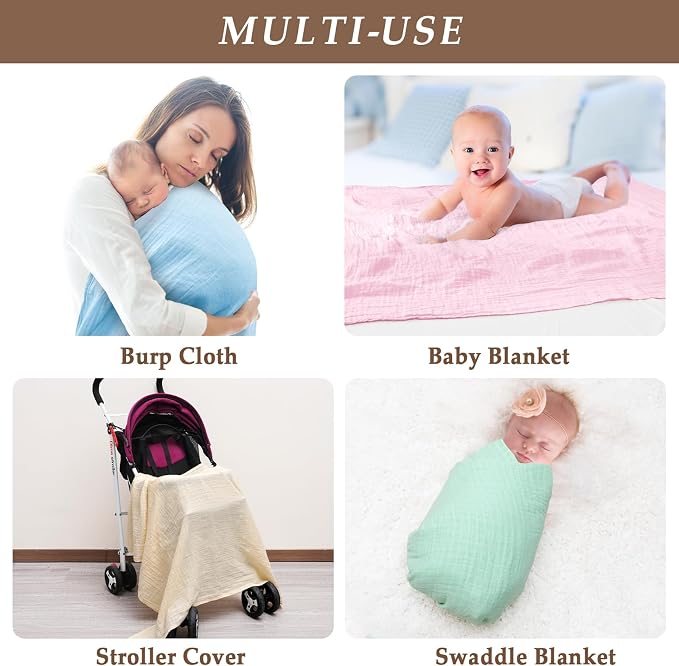 david's kids 4 Pack Baby Muslin Swaddle Blankets 47" x 47", 100% Cotton - Image 6
