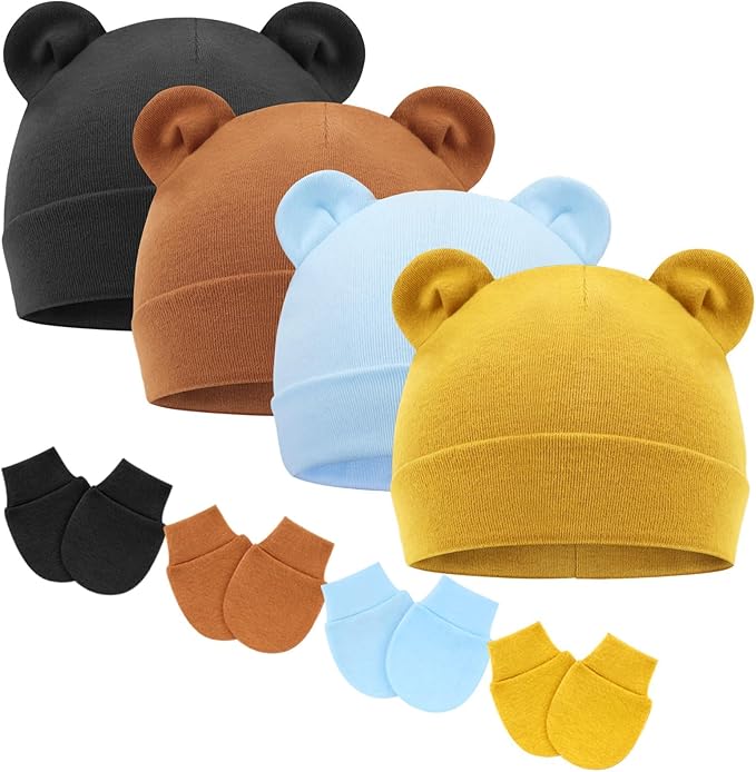 BQUBO Newborn Baby Hats Mittens Set Hospital Hat Beanie Infant Caps Baby Gloves by DRESHOW