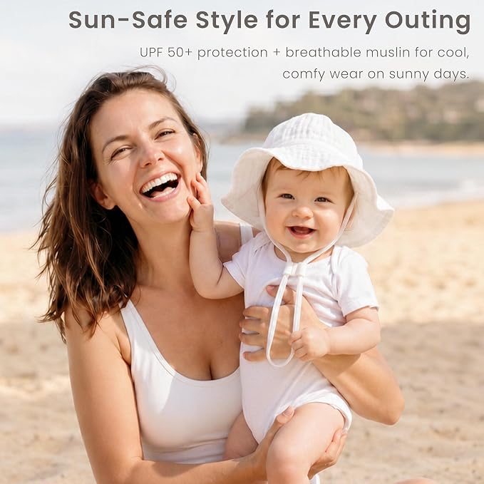 Konssy 2-Pack Muslin Baby Sun Hats - Image 3