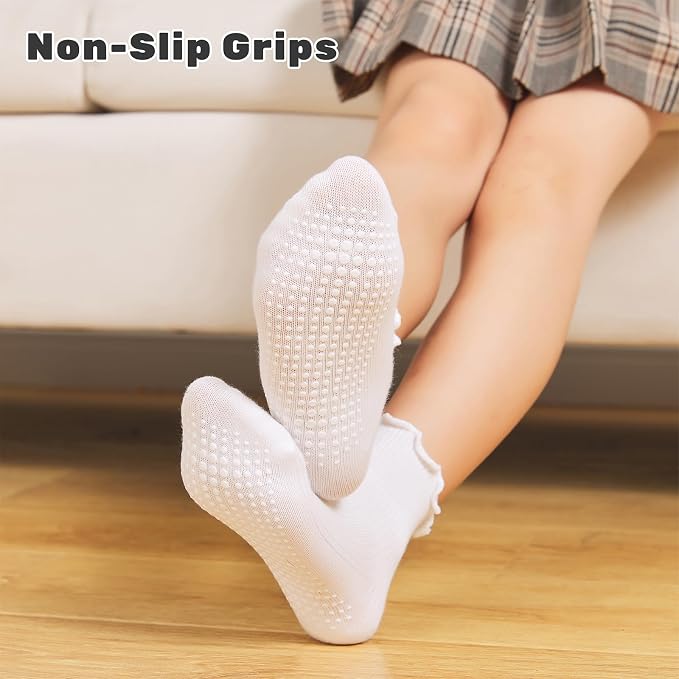 ANYANIME Toddler Socks Ruffle for Girls Baby Grip Socks Non Slip Cute Frill - Image 2