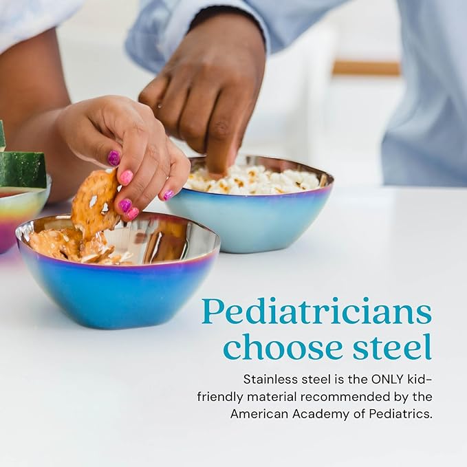 Ahimsa Stainless Steel Bowls for Kids | Non Toxic, Pediatrician Designed Toddler Bowls 12oz | Durable Metal Kids Bowl, Easy to Clean, Dishwasher Safe, Single Fun Blue